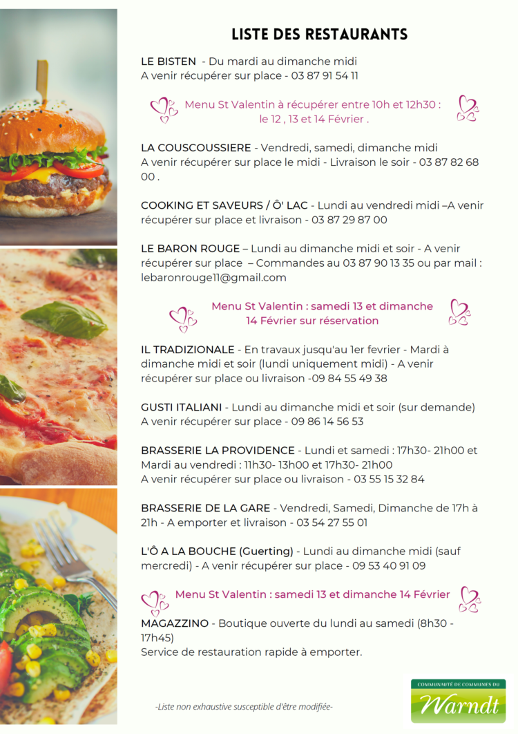 Restaurants Liste des établissements ouverts Communauté de communes